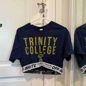 Off-White Navy and Yellow Trinity College Cropped T-Shirt